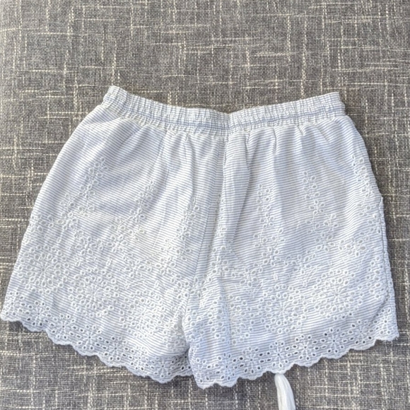 Blue and White Striped and Embroidered Shorts - Picture 3 of 3